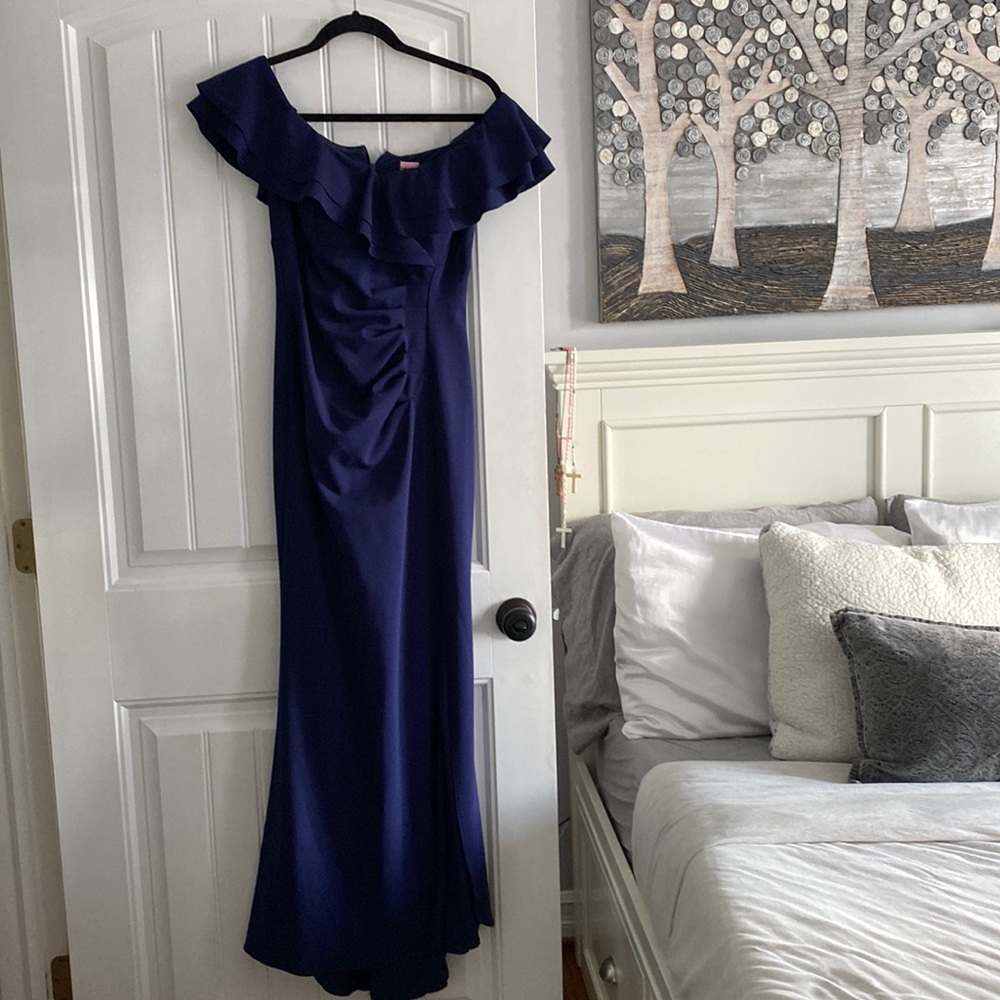 Navy Floor Length Gown with Slit